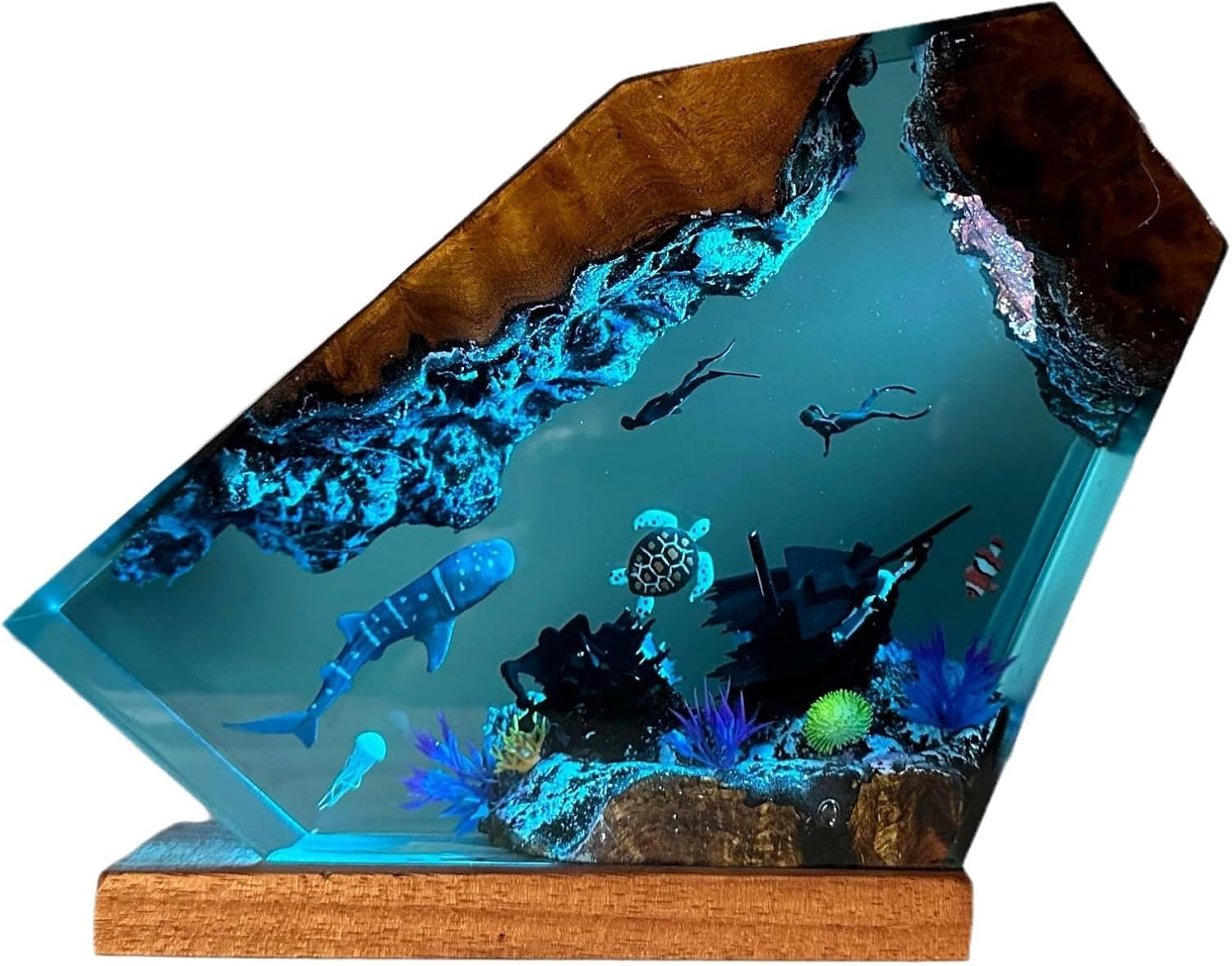 Resin Ocean Lamp, Epoxy Resin Bedside Lamp, Ocean Lamp, Ocean Themed Perspective Painting, Diver Night Light, Men'S Office Decoration, Bedroom Decoration (6 * 4In)