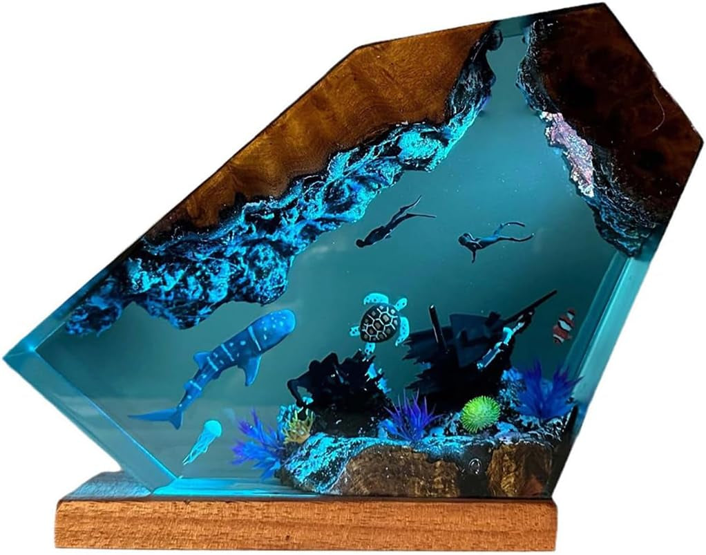 Resin Ocean Lamp, Epoxy Resin Bedside Lamp, Ocean Lamp, Ocean Themed Perspective Painting, Diver Night Light, Men'S Office Decoration, Bedroom Decoration (6 * 4In)