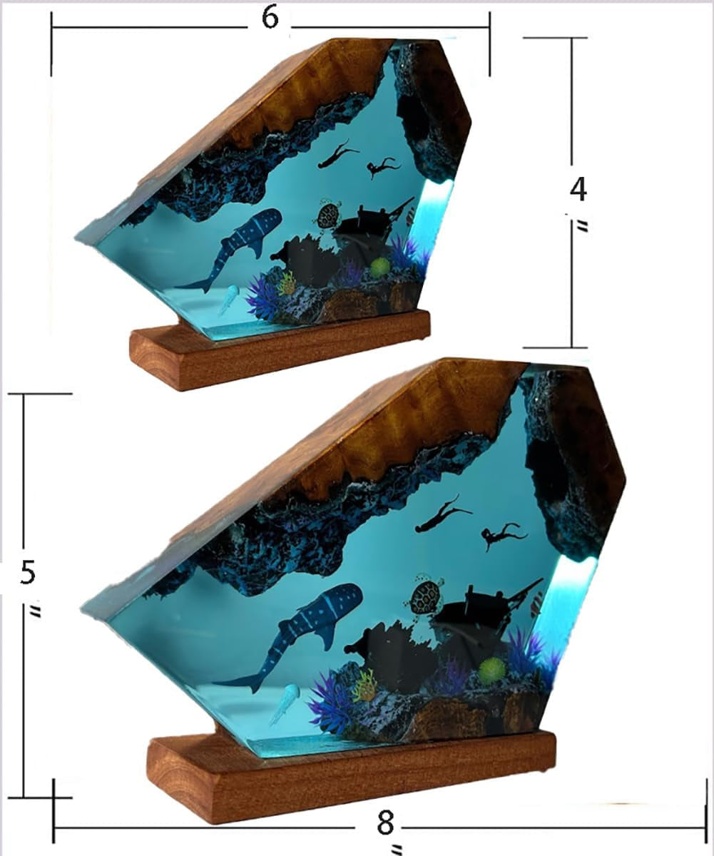 Resin Ocean Lamp, Epoxy Resin Bedside Lamp, Ocean Lamp, Ocean Themed Perspective Painting, Diver Night Light, Men'S Office Decoration, Bedroom Decoration (6 * 4In)